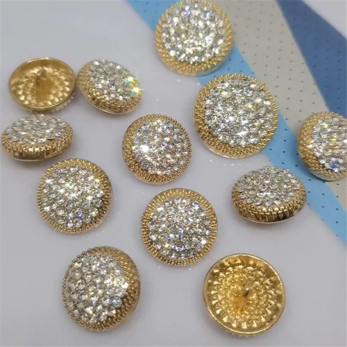 Vista 6 de 10 unidades de botones redondos de metal con strass para ropa, accesorios de costura DIY, decoración de boda, venta al por mayor, botón de moda