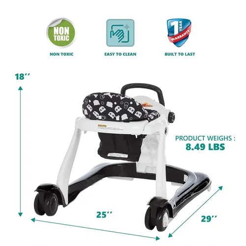 Vista 3 de 2-in-1 Charlie Baby Walker, Easy Convertible Baby Walker, Walk Behind, Height Adjustable, Speed Adjusting Wheels, 360-degree Rotating Seat, Black