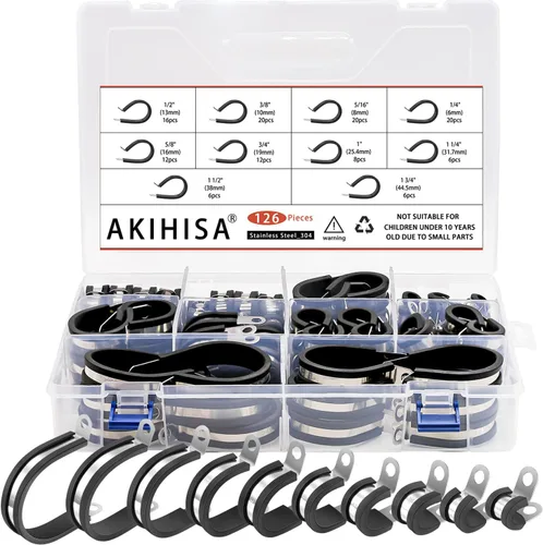 Vista 18 de AKIHISA Kit surtido de 12 abrazaderas de cable de 1.496 in, abrazadera de cable aislante acolchada con revestimiento de goma de acero inoxidable 304
