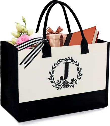 BeeGreen Regalos de Navidad para mujer, bolsa de lona con bolsillo bordado monograma personalizado para amiga, mamá, profesora