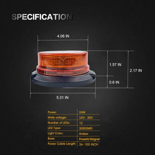 Vista 4 de Luces estroboscópicas magnéticas ONERAY con cable retráctil de resorte de 8.5 pies, luz de advertencia de seguridad LED intermitente ámbar