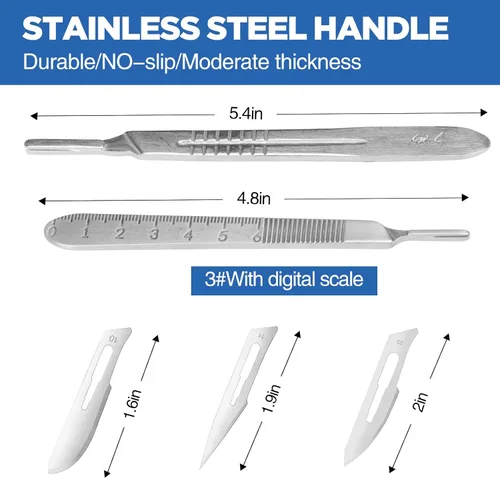 Vista 4 de 32 piezas de 30 cuchillas para bisturí con bisturíes #10#11#23, cuchillas quirúrgicas estériles, incluyendo dos mangos, cuchillas de laboratorio