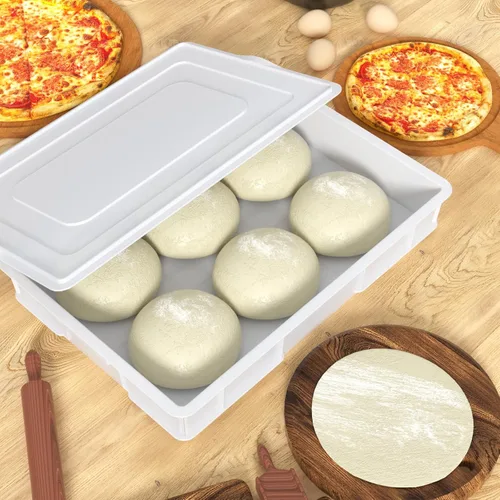 Vista 5 de Paquete de 4 cajas de plástico a prueba de masa de pizza comercial con tapa, color blanco