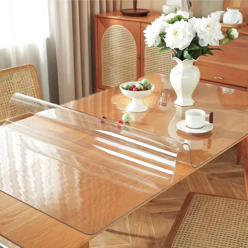 Vista 3 de Protector de mesa transparente de cloruro de polivinilo, cubierta de plástico impermeable, grosor de 1/16 pulgadas (1.5 mm), para escritorio, mesa