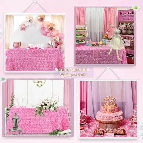 Vista 2 de B-COOL Mantel rectangular con diseño de roseta de 90 x 132 pulgadas, mantel de satén floral 3D, para fiestas, decoración bohemia de boda