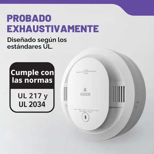 Vista 4 de Kidde Detector de humo y monóxido de carbono, funciona con batería de 10 años, indicadores de luz de advertencia LED, 30CUD10