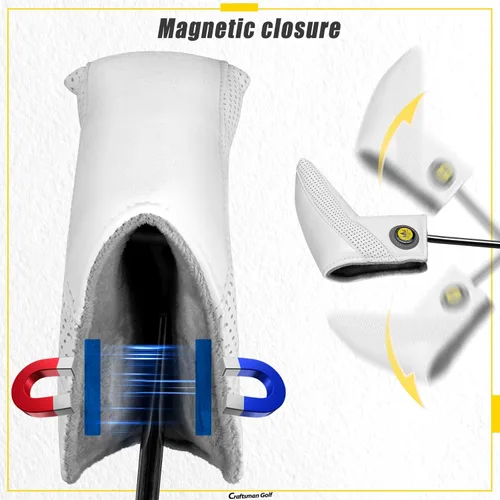 Vista 4 de Craftsman Golf Funda para cabeza de palo de golf con diseño de calavera y esqueleto blanco para madera e híbridos y cubierta de putter de hoja