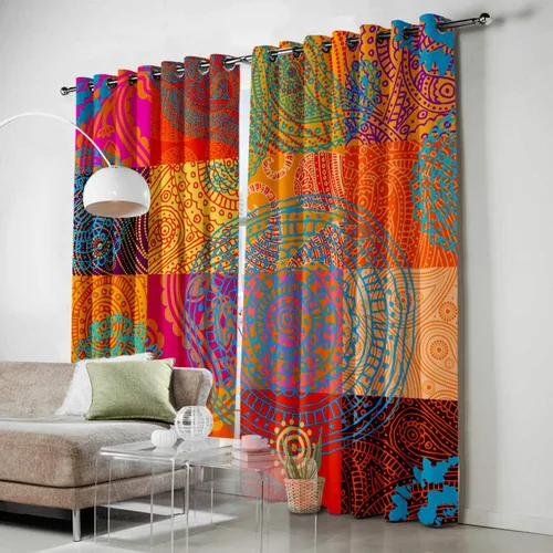 Vista 3 de Blackout Curtains Thermal Insulated Ethnic Style Colorful Circle Pattern Solid Pattern Metal Grommet Elegant Room Drapes Window Curtain for Bedroom