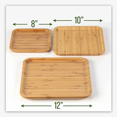 Vista 4 de Platos llanos de bambú de 8", 10", 12", juego de vajilla cuadrada reutilizable