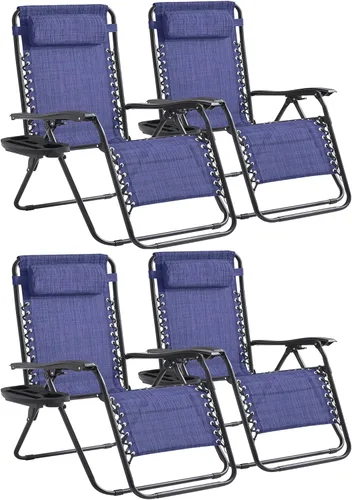 Vista 16 de Juego de 2 Sillas Zero Gravity de Gran Tamaño Acolchadas Reclinables con Reposacabezas Ajustable y Portavasos - Silla de Salón Plegable Oxford 600D