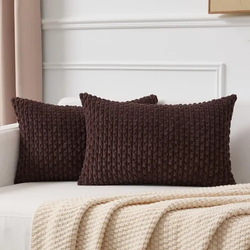 Vista 52 de Kevin Textile - Juego de 2 fundas de almohada decorativas de pana suave, estilo bohemio, a rayas, decoración del hogar para sofá, cama, sofá y sala