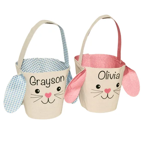 Vista 8 de Personalized Easter Basket for Girls and Boys, Kids Easter Baskets with Name, Canvas Easter Bags, Bunny Ears Easter Basket, Soft Easter Pail, Easter