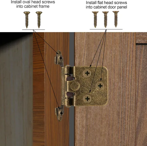 Vista 5 de 4 Pack (2 Pares) Bisagras de cierre automático de latón antiguo para puerta de gabinete de cocina, 1/2" de superposición (variable) Bisagras