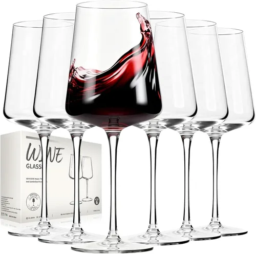 Vista 6 de GENICOOK Juego de 6 copas de vino tinto de 17 onzas – Cristalería soplada a mano sin plomo con tallo largo, elegantes copas de vino transparentes