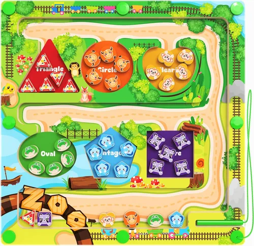 Laberinto magnético de color y forma, tablero de rompecabezas de madera Montessori a juego con forma de color – Juguetes educativos de aprendizaje