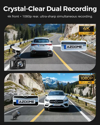 Vista 2 de AZDOME M01 Max UHD 4K Cámara de salpicadero delantera y trasera, Wi-Fi integrado, tarjeta de 64GB gratuita, control por aplicación, cámara