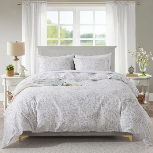 Vista 44 de HoneiLife Juego de funda de edredón floral 100% algodón, 3 piezas, suave, ropa de cama botánica con cierre de cremallera y lazos en las esquinas