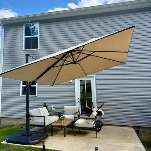 Vista 83 de PURPLE LEAF Sombrilla de Patio de 8 Pies para Exteriores Sombrilla Cantilever Cuadrada de Aluminio Sombrilla Offset con Rotación de 360 Grados
