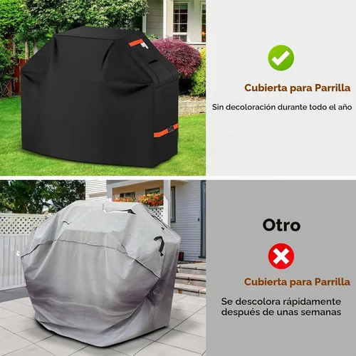 Vista 8 de Cubierta de Parrilla 600D Resistente, Protector de Barbacoa Universal Impermeable con Correas Ajustables, Cubierta de Horno al Aire Libre Resistente