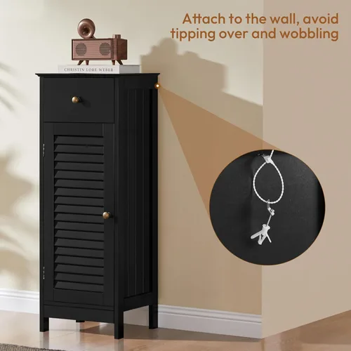 Vista 5 de Yaheetech 34.5”H Bathroom Storage Cabinet, Narrow Floor Cabinet with 1 Drawer & 1 Door,Slim Storage Organization for Bathroom,Living Black