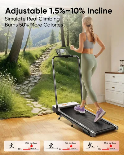 Vista 3 de Acezoe Walking pad Treadmill with Incline & Handle Bar, Folding Treadmill for Home Small Spaces, Compact Portable Under Desk Treadmill,Dual LED