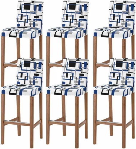 Vista 19 de Juego de 2 fundas elásticas para taburetes de bar, color azul marino, gris, negro, para sillas de comedor, modernas, geométricas, artísticas