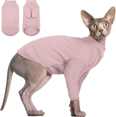 Vista 10 de DENTRUN Sphynx - Camisa de gatos sin pelo, camiseta de gatito, transpirable, cuello alto, adorable ropa de gato, chaleco de pijama