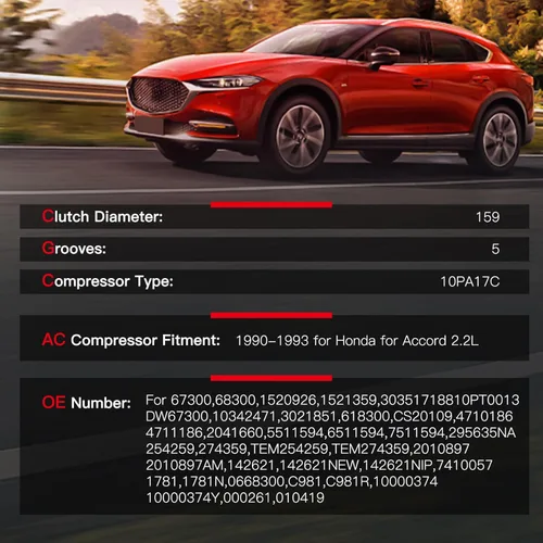 Vista 2 de cciyu Compresor de aire acondicionado apto para Honda para Accord 2.2L 1990 1991 1992 1993 reemplaza al compresor de CA para automóvil