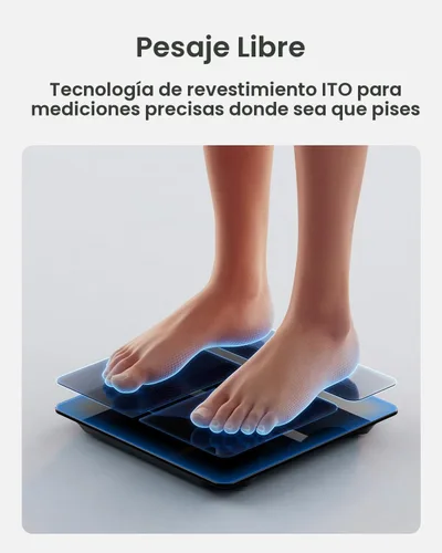 Vista 3 de RENPHO Báscula para peso corporal, báscula inteligente con IMC, grasa corporal, masa muscular, Bluetooth, 13 métricas con pantalla grande, Negro