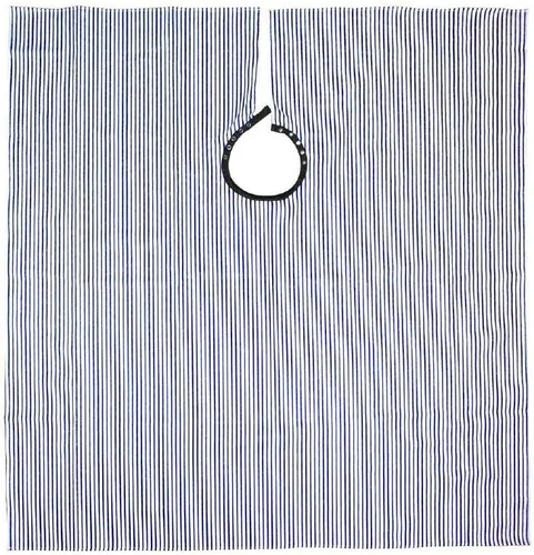 Vista 2 de Campbell's Capa de peinado Seersucker para peluqueros y estilistas (azul marino y blanco), rayas blancas y negras
