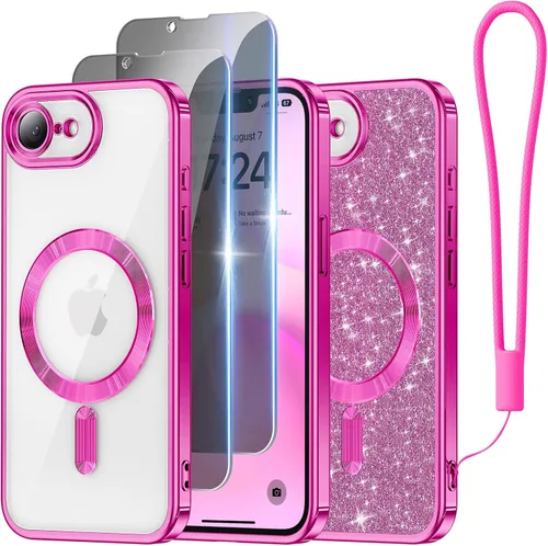 Vista 70 de Meifigno Funda diseñada para iPhone 16 de 6.1 pulgadas, [tarjeta con purpurina y correa de muñeca] [compatible con MagSafe] Protección completa