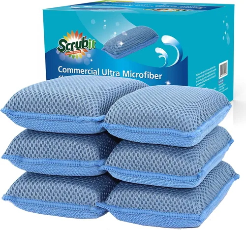 Vista 8 de Scrub-It - Esponja de cocina de microfibra Miracle (6 unidades) – Esponjas de limpieza para lavavajillas resistentes a arañazos – Lavable a máquina