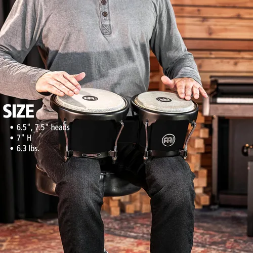 Vista 6 de Meinl Percussion HB100SNT-M bongós de madera natural de 6 3/4 y 8 pulgadas, Negro