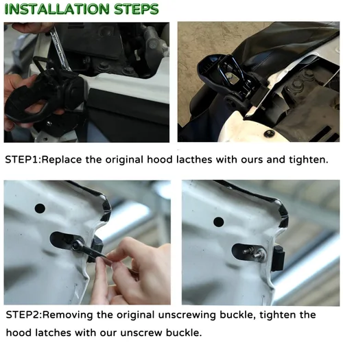 Vista 3 de Pestillos de capó con bloqueo para Jeep Wrangler JL 2018-2026 y Gladiator JT - Kit de seguridad antirrobo para capó (2 piezas)