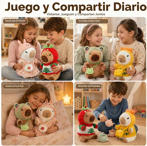 Vista 5 de 2 Peluches de Capibara con 13 piezas de ropa y accesorios, juguetes de peluche de animales rellenos para vestir capibara, lindos peluches de 10.2
