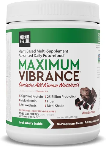 Vibrant Health, Máxima vibrancia, batido de comidas vegano completo con proteína a base de plantas, trozo de chocolate, 15 porciones
