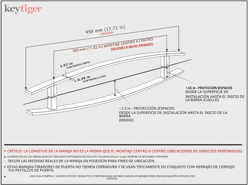 Vista 2 de Manijas de puerta modernas de acero inoxidable de 18 pulgadas de largo, acabado cromado, acabado pulido, manijas de puerta delantera para puertas