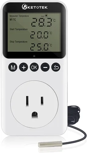 KETOTEK Controlador digital de temperatura día/noche de 120 V, enchufe de salida de termostato con temporizador, interruptor de salida termostático