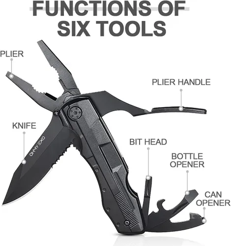 Vista 3 de Cuchillo plegable de bolsillo multiherramienta de acero inoxidable, multiherramienta portátil con alicates, abrebotellas y latas y más, cuchillos