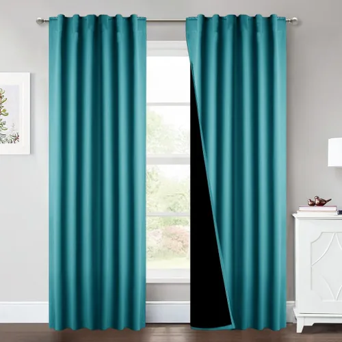 Vista 31 de NICETOWN Paneles de cortina para ventana pequeña 100% opacas que reducen el frío, cortinas con forro negro, cortinas con aislamiento térmico de 45