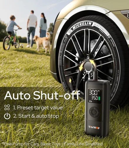 Vista 6 de WARWOLF Inflador de neumáticos de 160 PSI, compresor de aire portátil, bomba de aire para neumáticos de automóvil con medidor de presión, doble