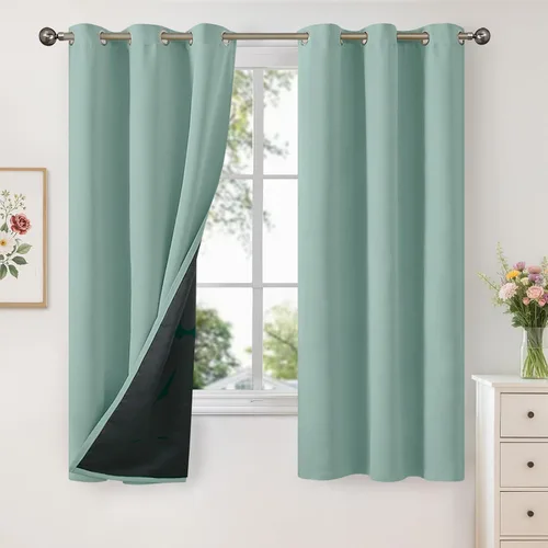 Vista 30 de YoungsTex - Cortinas 100% opacas para dormitorio, con aislamiento térmico y ojales, cortinas oscuras negras con capa pesada para ventana de sala