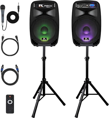 PRORECK Dance 15 conjunto de sistema de altavoces PA portátil de 2 vías de 15 pulgadas y 2000 vatios con Bluetooth/USB/Lector de tarjeta SD/Radio