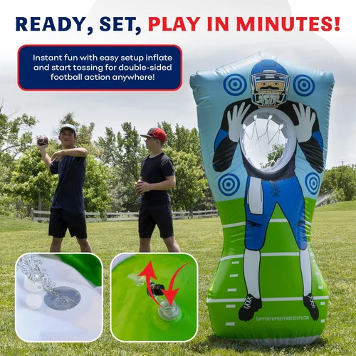 Vista 3 de 65” Inflatable Football Target Net Toss Game - Double-Sided Throwing Practice Football Stuff with Mini Balls - Backyard Tailgate Party Sports Toy