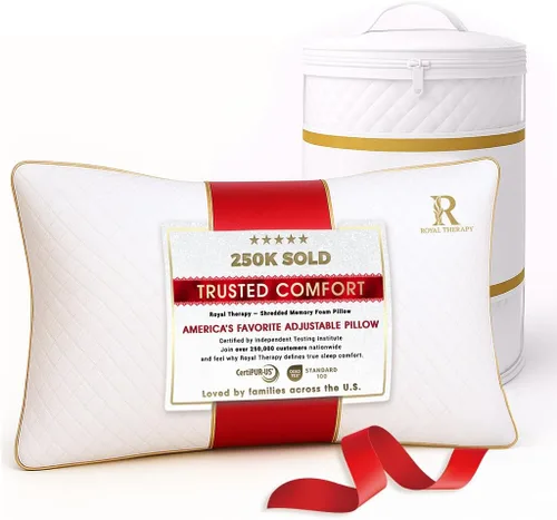 Vista 24 de Royal Therapy - Almohada de espuma viscoelástica Queen, almohada de espuma triturada ajustable sin olor para el alivio del dolor de cuello