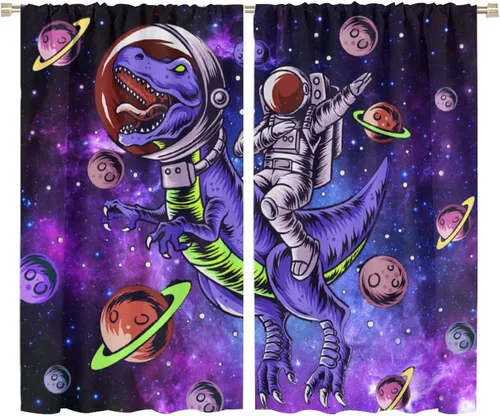 Vista 25 de Cortinas opacas de espacio exterior negro y blanco para dormitorio de niños, cortinas de ventana de planeta cósmico de dibujos animados, diseño