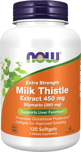 NOW Suplementos, Extracto de cardo mariano de silimarina, Extra Strength 450 mg, 120 cápsulas blandas