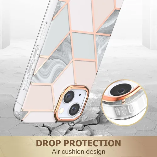 Vista 3 de MATEPROX Funda compatible con iPhone 13, diseño de mármol, delgada y elegante funda geométrica para iPhone 13 de 6.1 pulgadas 2021 (rosa mármol)