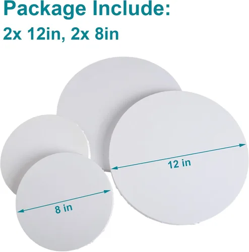 Vista 5 de IVON 4 lienzos redondos, 12 y 8 pulgadas, tablero de lona circular profesional estirado para pintar, verter acrílico