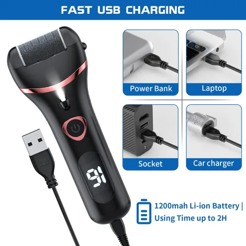 Vista 3 de Removedor eléctrico de callos de pies, kit de pedicura electrónico portátil recargable, lima de pies impermeable, herramientas de pedicura